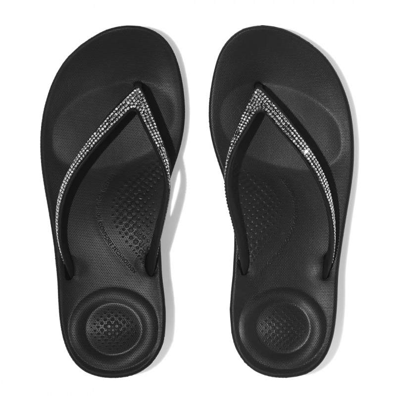 Women's Fitflop Iqushion Sparkle Flip Flops Black | IN-SQCFE4365