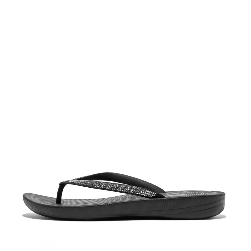 Women\'s Fitflop Iqushion Sparkle Flip Flops Black | IN-SQCFE4365