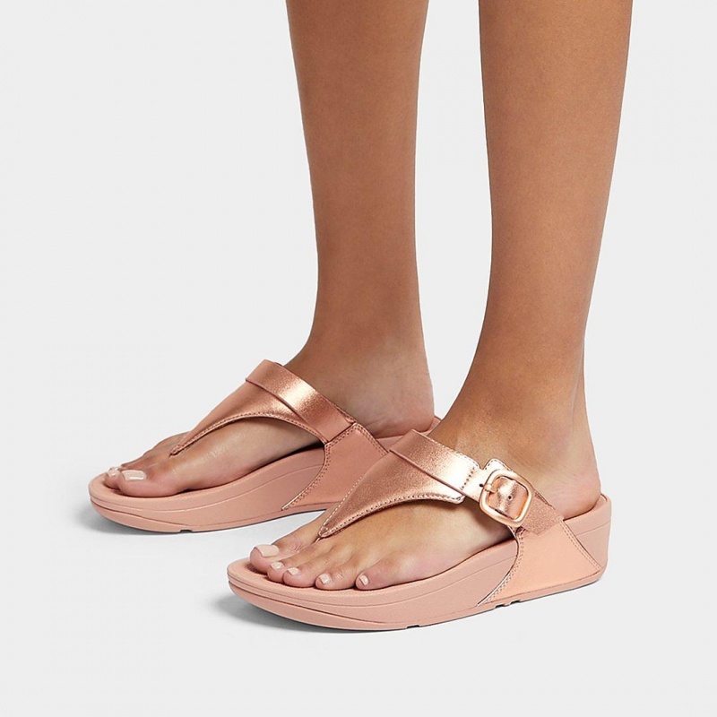 Women's Fitflop Lulu Adjustable Leather Toe-Post Sandals Gold | IN-PBRWF3874