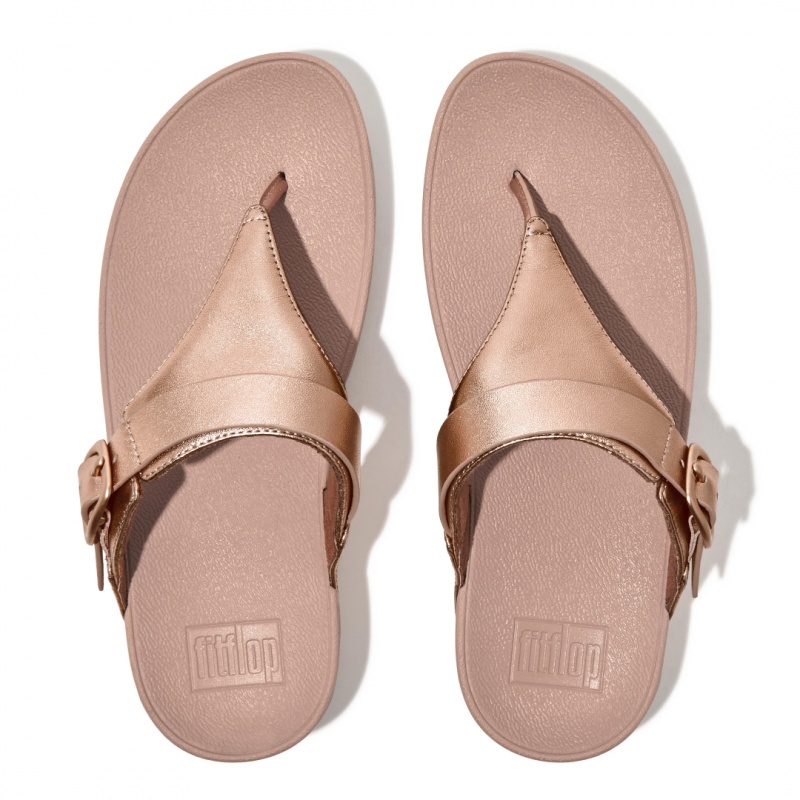 Women's Fitflop Lulu Adjustable Leather Toe-Post Sandals Gold | IN-PBRWF3874