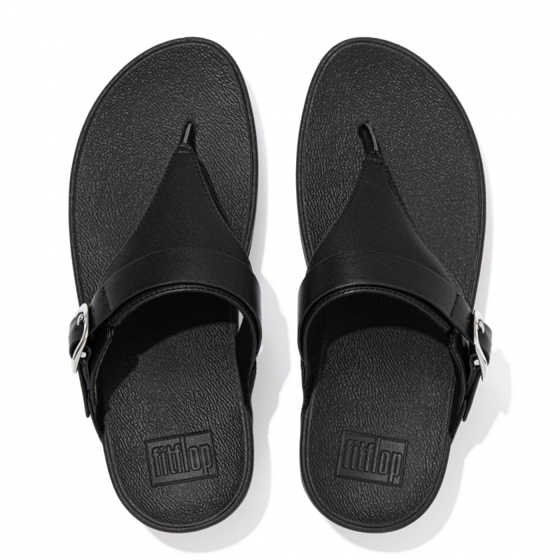 Women's Fitflop Lulu Adjustable Leather Toe-Post Sandals Black | IN-CJFLA4780