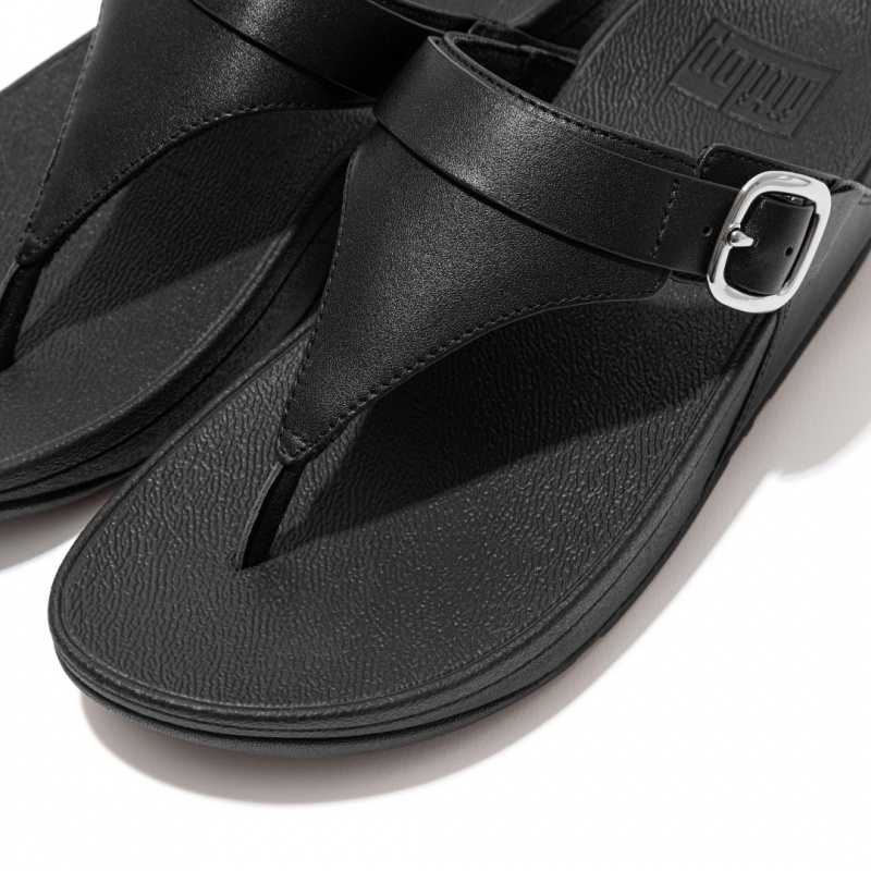 Women's Fitflop Lulu Adjustable Leather Toe-Post Sandals Black | IN-CJFLA4780