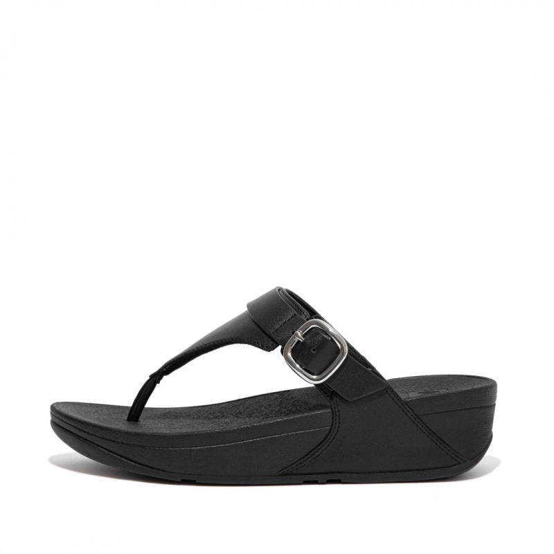 Women\'s Fitflop Lulu Adjustable Leather Toe-Post Sandals Black | IN-CJFLA4780