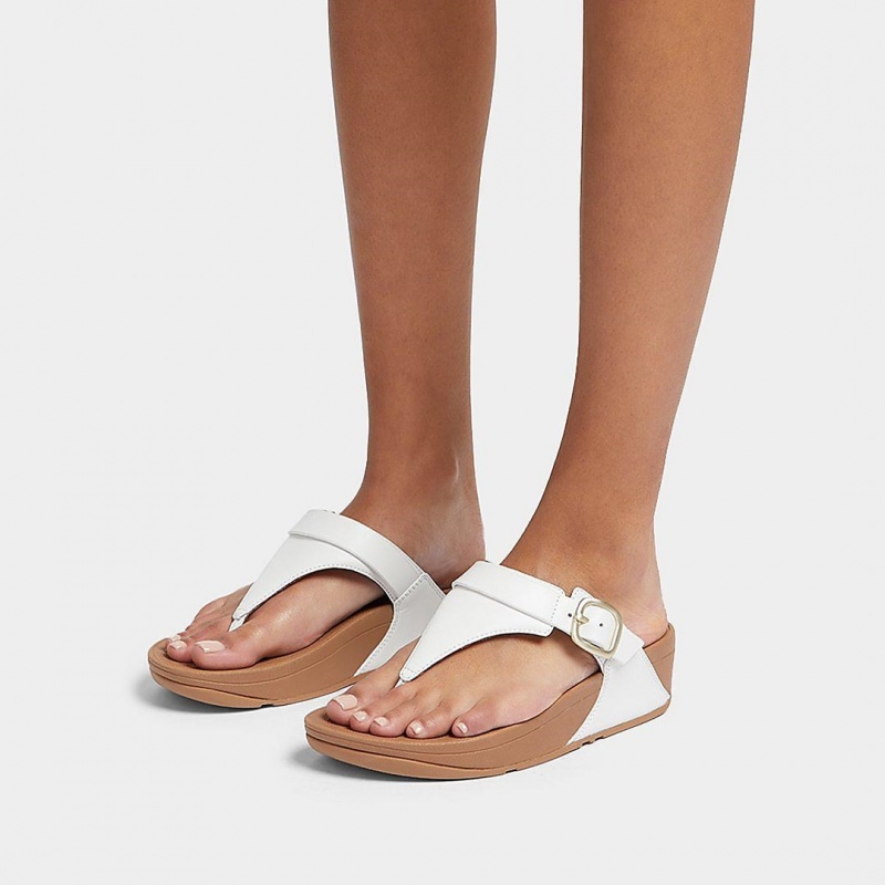 Women's Fitflop Lulu Adjustable Leather Toe-Post Sandals White | IN-FABUG6041