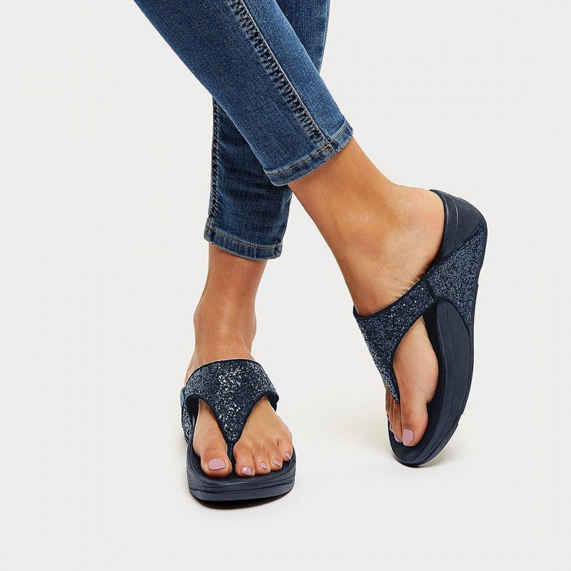 Women's Fitflop Lulu Glitter Toe-Post Sandals Navy | IN-GJNOQ0257