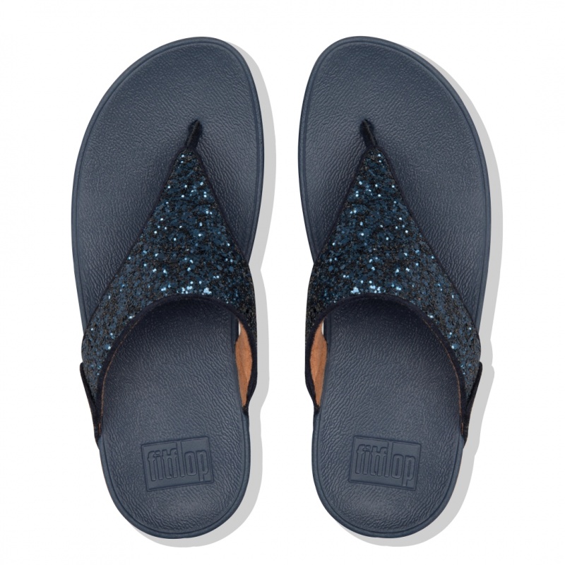 Women's Fitflop Lulu Glitter Toe-Post Sandals Navy | IN-GJNOQ0257