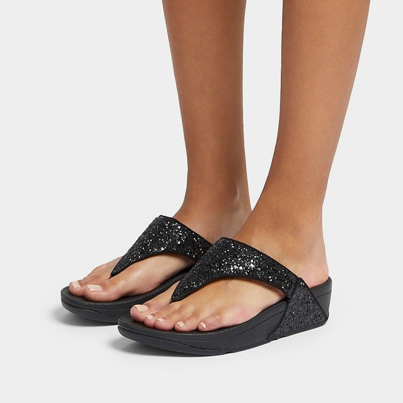 Women's Fitflop Lulu Glitter Toe-Post Sandals Black | IN-ERPUA2697