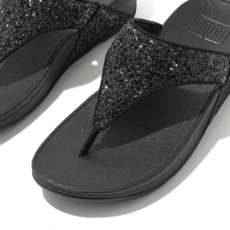 Women's Fitflop Lulu Glitter Toe-Post Sandals Black | IN-ERPUA2697