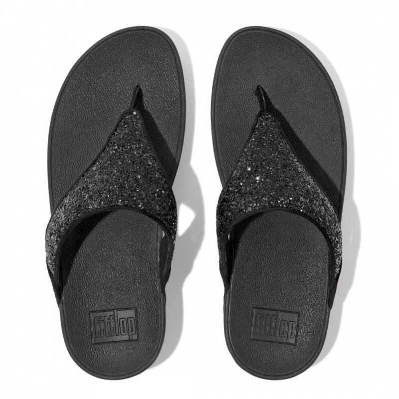 Women's Fitflop Lulu Glitter Toe-Post Sandals Black | IN-ERPUA2697