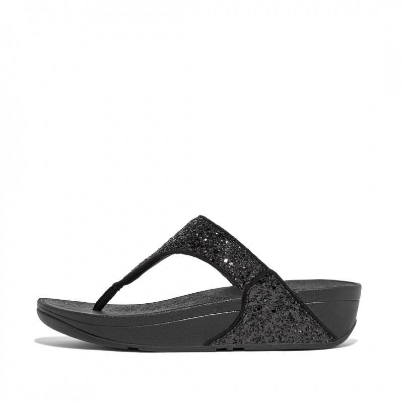 Women\'s Fitflop Lulu Glitter Toe-Post Sandals Black | IN-ERPUA2697