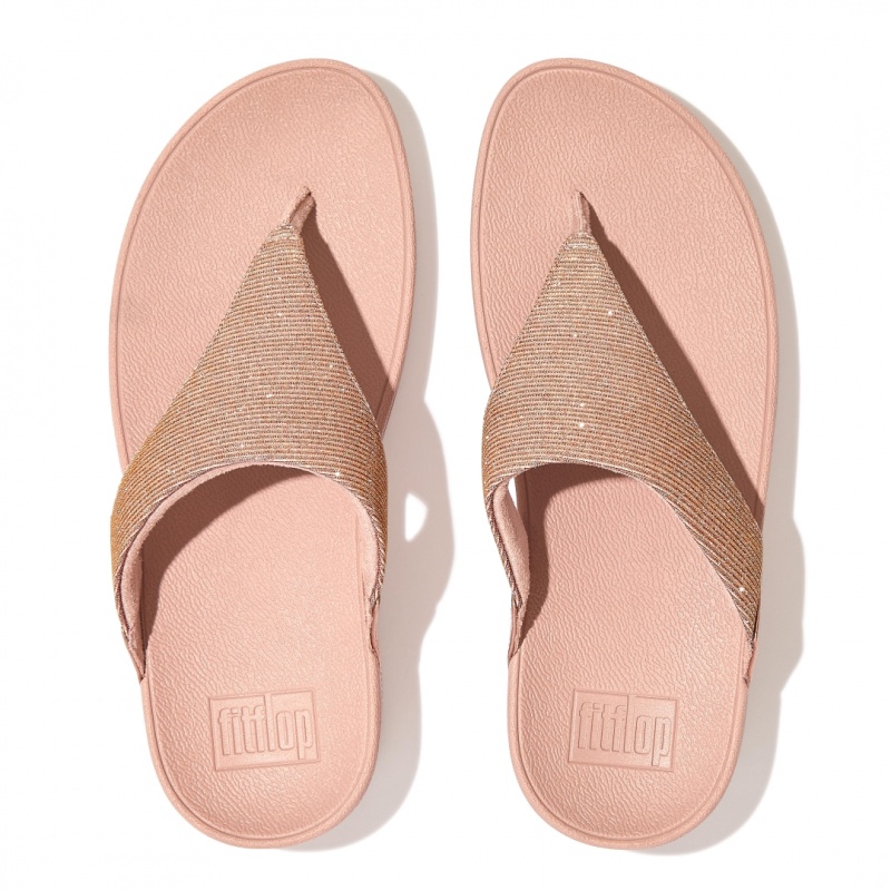 Women's Fitflop Lulu Glitz Mesh Polyester Thongs Toe-Post Sandals Rose Gold | IN-YBLSG8349