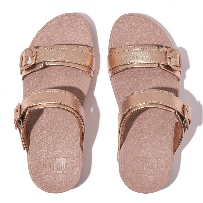 Women's Fitflop Lulu Leather Slides Rose Gold | IN-PMZWH8047