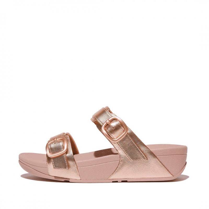 Women\'s Fitflop Lulu Leather Slides Rose Gold | IN-PMZWH8047