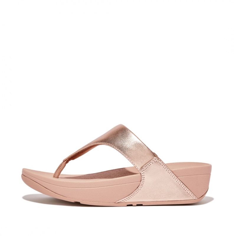 Women\'s Fitflop Lulu Leather Toe-Post Sandals Rose Gold | IN-KUOQA6372