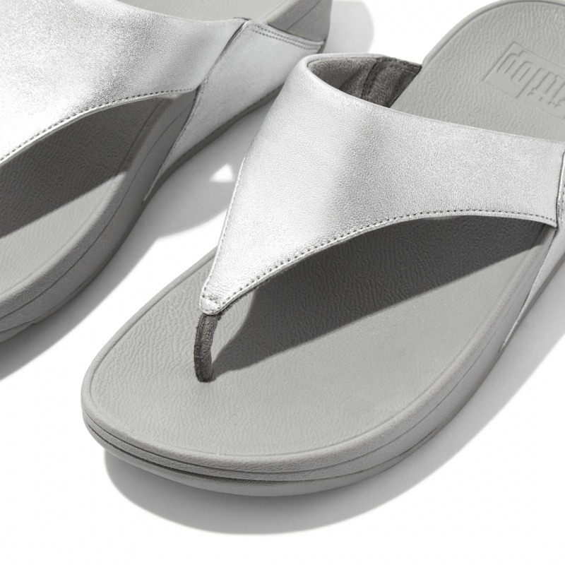 Women's Fitflop Lulu Leather Toe-Post Sandals Silver | IN-VMZRD2470