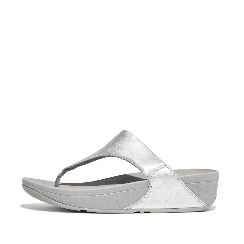 Women\'s Fitflop Lulu Leather Toe-Post Sandals Silver | IN-VMZRD2470