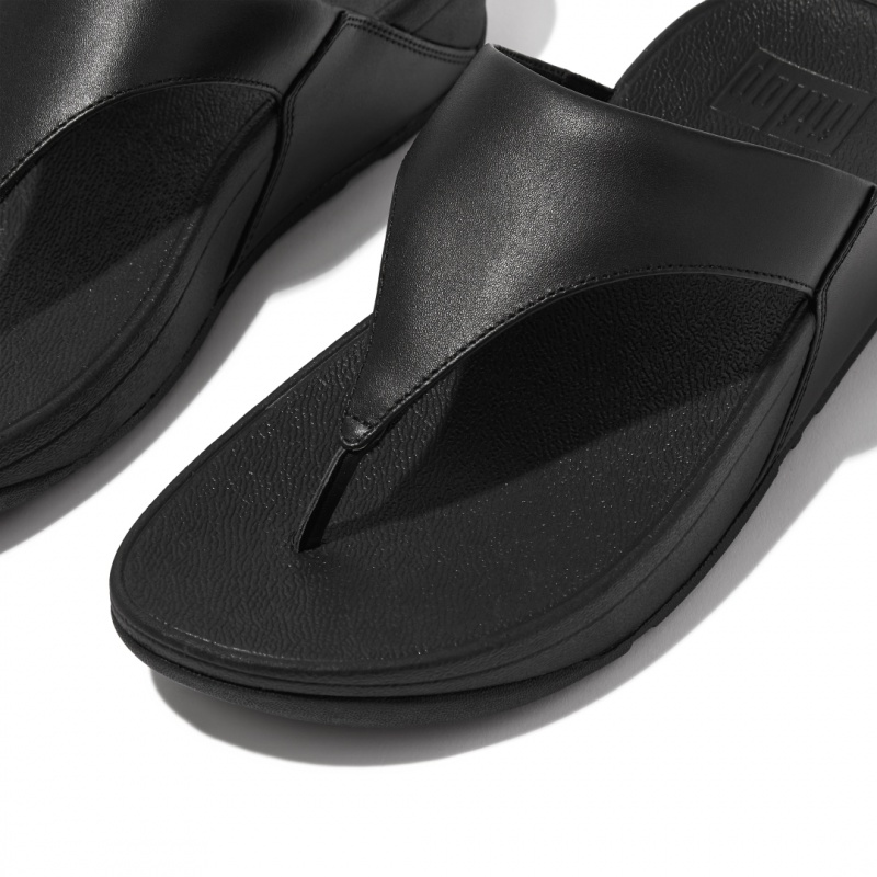 Women's Fitflop Lulu Leather Toe-Post Sandals Black | IN-UDLQT2108