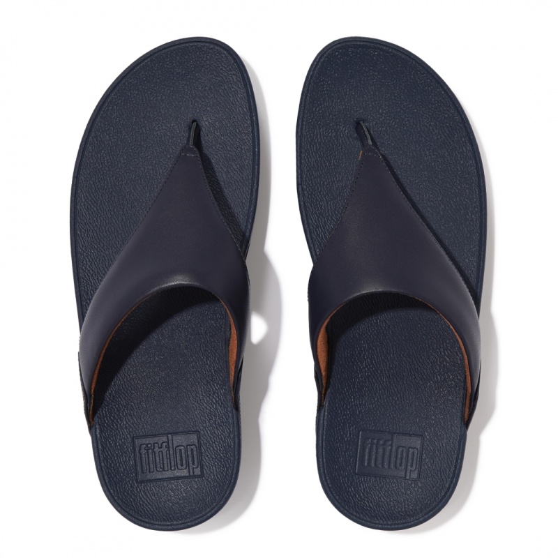 Women's Fitflop Lulu Leather Toe-Post Sandals Navy | IN-YNTPH7924