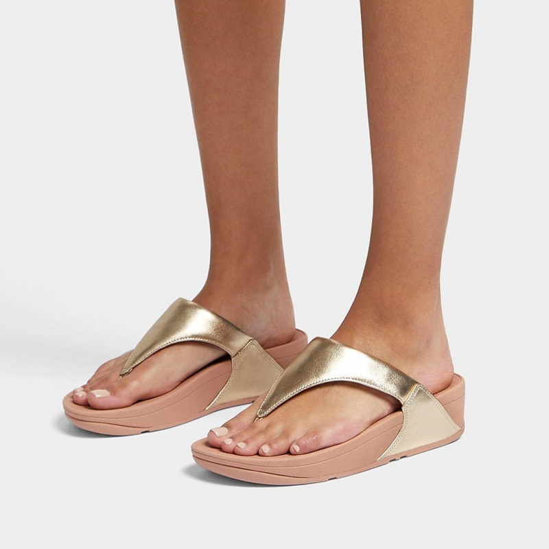 Women's Fitflop Lulu Leather Toe-Post Sandals Gold | IN-ZVORS6749