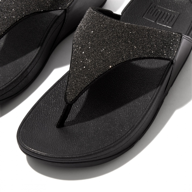 Women's Fitflop Lulu Microfibre Faux Leather (Pu) Thongs Toe-Post Sandals Black | IN-WBIRZ1063