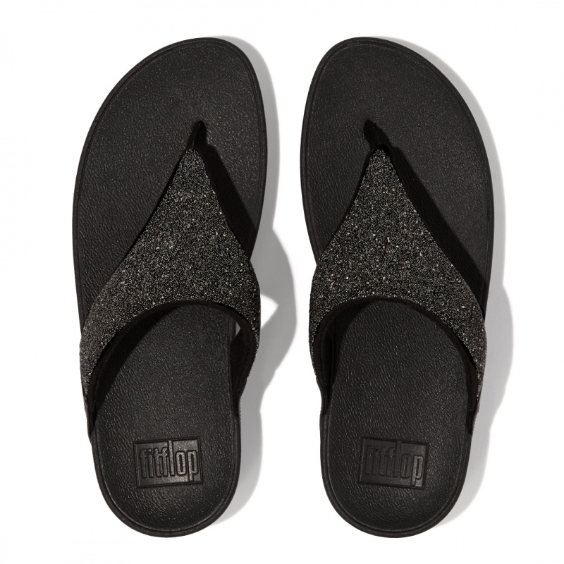 Women's Fitflop Lulu Microfibre Faux Leather (Pu) Thongs Toe-Post Sandals Black | IN-WBIRZ1063