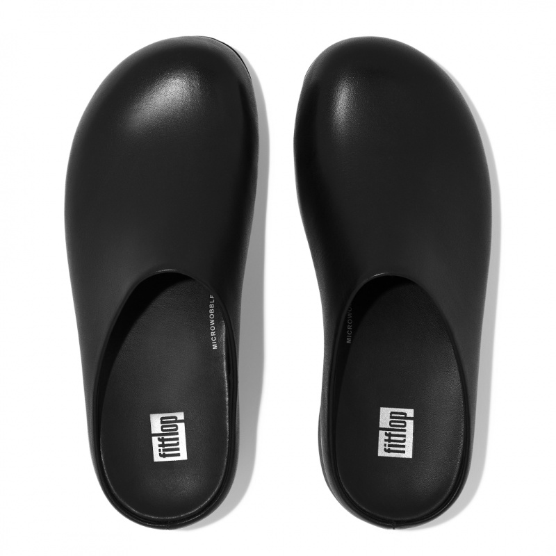 Women's Fitflop Shuv Wipe Clean Clogs Black | IN-OZMBG9648