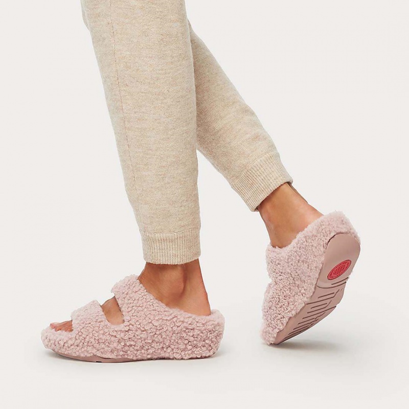 Women's Fitflop Shuv Wool Shearling Slippers Pink | IN-FHJUL6379