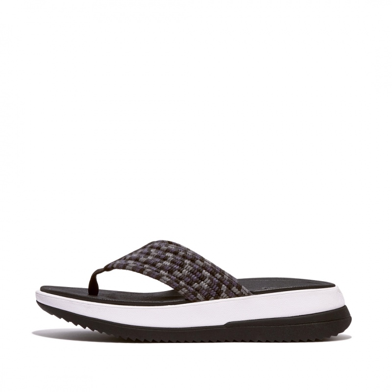 Women\'s Fitflop Surff Cotton Webbing Toe Thongs Thongs Black | IN-FIZWH3069