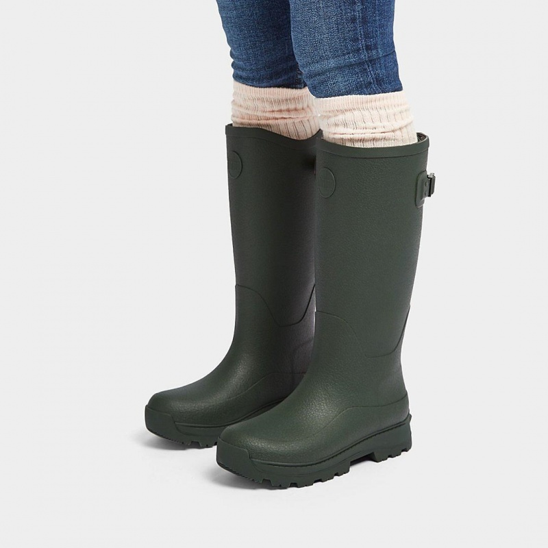 Women's Fitflop Wonderwelly Atb Natural Mix Welly Rubber Boots Deep Green | IN-WIEHB8972