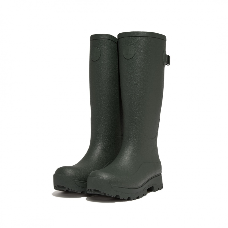 Women's Fitflop Wonderwelly Atb Natural Mix Welly Rubber Boots Deep Green | IN-WIEHB8972